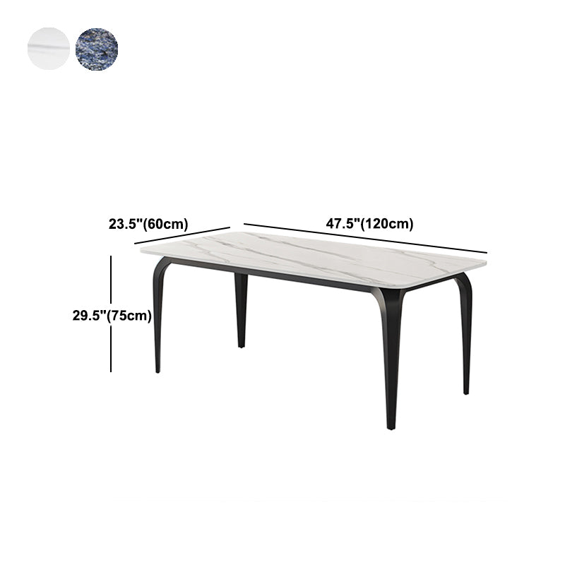 Black 4 Legs Dining Table Rectangle Industrial Dinette Table with Stone Top