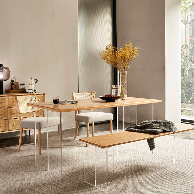 Modern Oak Wood Table for Restaurant Rectangle Dining Table with Acrylic Double Pedestal