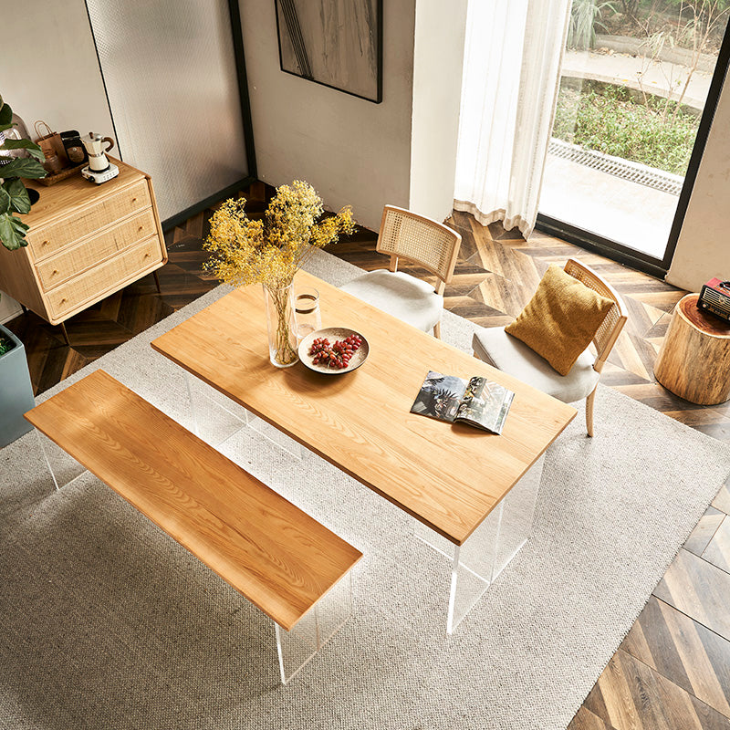 Modern Oak Wood Table for Restaurant Rectangle Dining Table with Acrylic Double Pedestal
