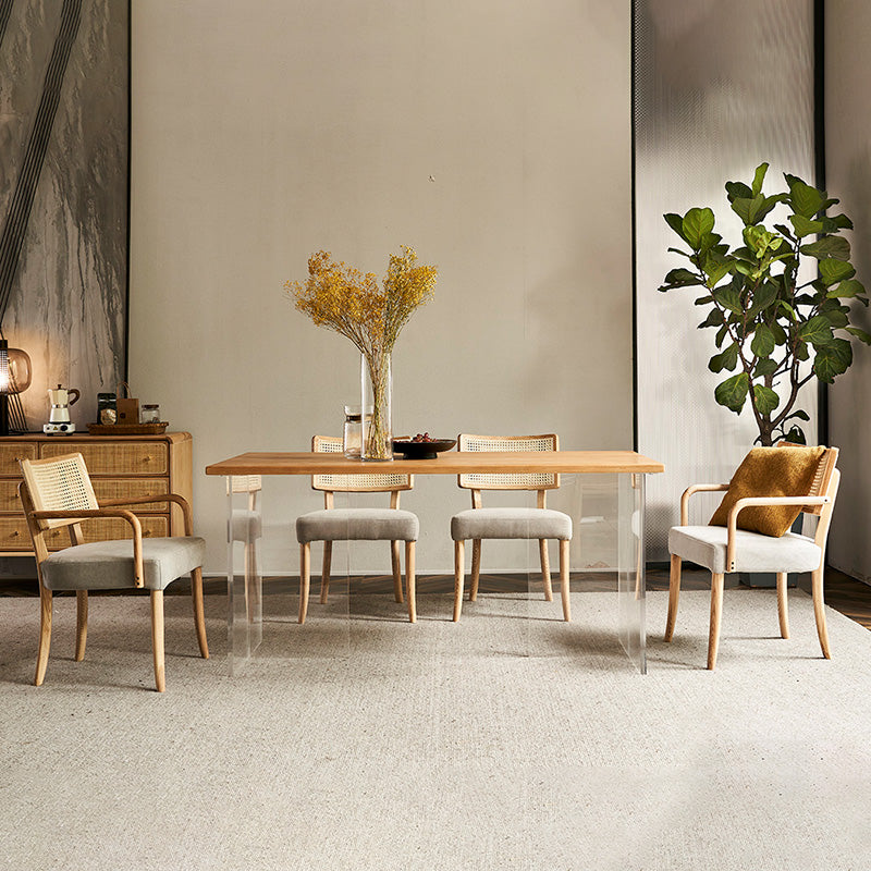 Modern Oak Wood Table for Restaurant Rectangle Dining Table with Acrylic Double Pedestal