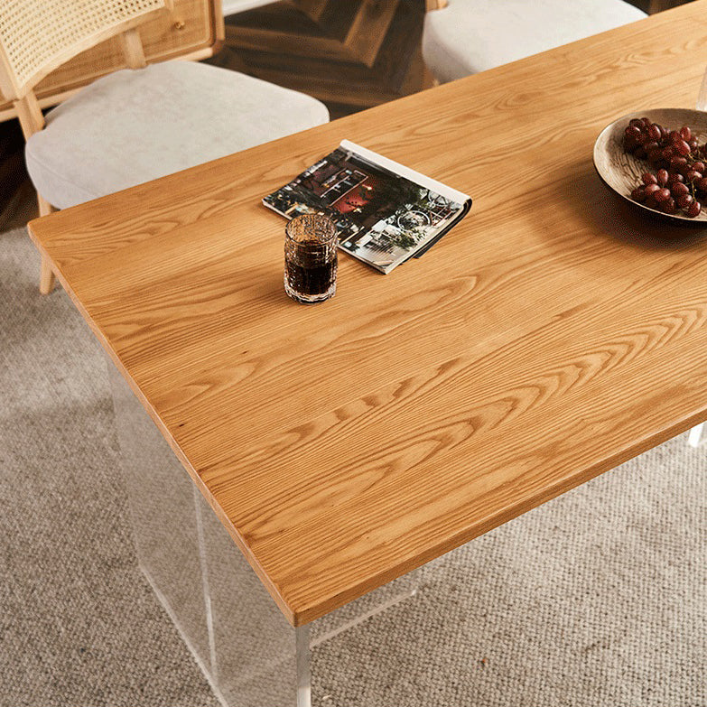 Modern Oak Wood Table for Restaurant Rectangle Dining Table with Acrylic Double Pedestal