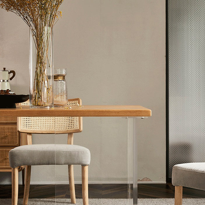 Modern Oak Wood Table for Restaurant Rectangle Dining Table with Acrylic Double Pedestal