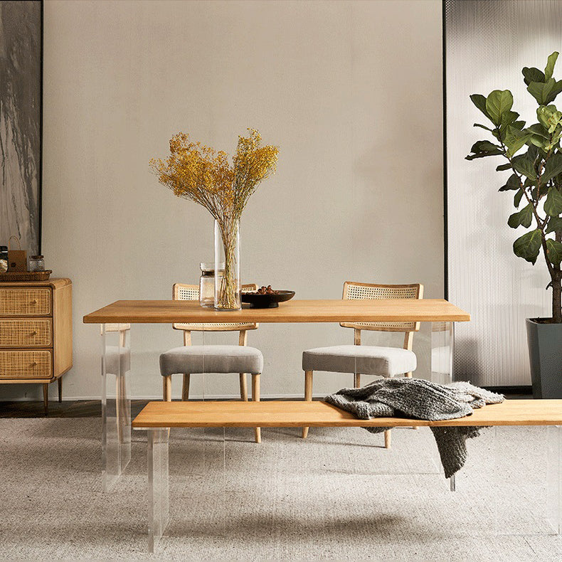 Modern Oak Wood Table for Restaurant Rectangle Dining Table with Acrylic Double Pedestal