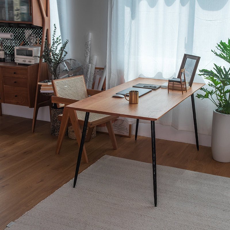 Metal Industrial Rectangle Dining Table Solid Wood Top Table with 4 Black Legs