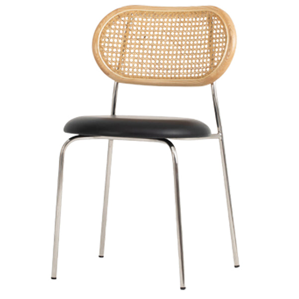 Contemporary Cane Back Dining Chair Faux Leather Dining Side Chair