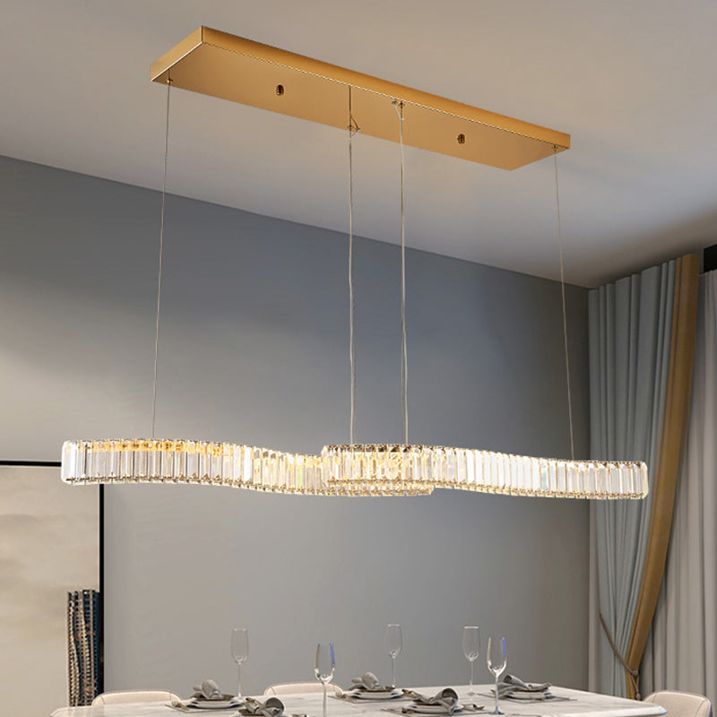 Crystal LED Island Light Fixture Contemporary Gold Suspension Lamp for Dining Room