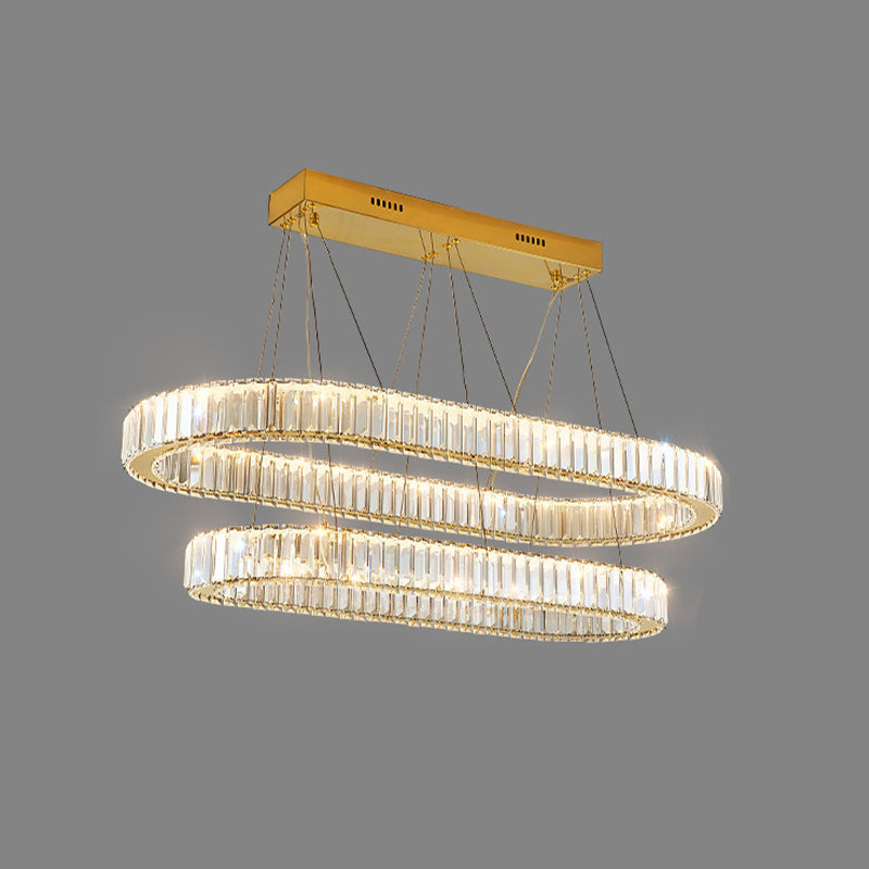 Crystal LED Island Light Fixture Contemporary Gold Suspension Lamp for Dining Room