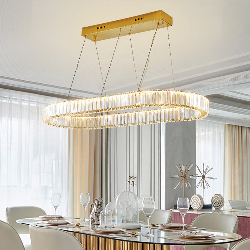 Crystal LED Island Light Fixture Contemporary Gold Suspension Lamp for Dining Room