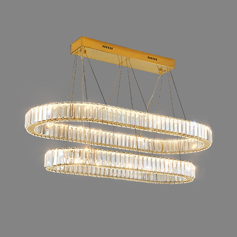 Crystal LED Island Light Fixture Contemporary Gold Suspension Lamp for Dining Room