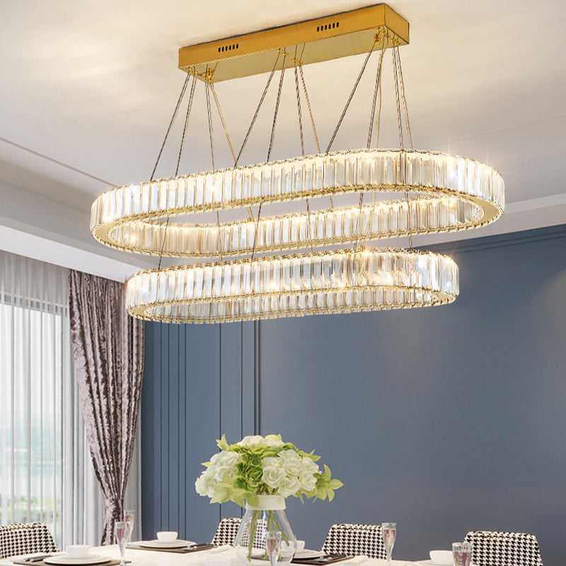 Crystal LED Island Light Fixture Contemporary Gold Suspension Lamp for Dining Room