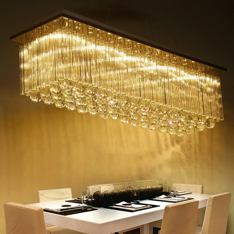 Rectangular Dining Room Island Lighting Luxury Crystal Modern LED Hanging Light in Silver