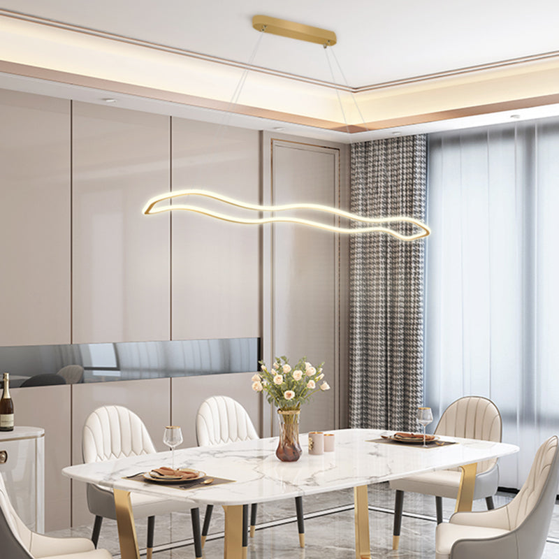 Estilo moderno forma lineal colgante metal luz 1 accesorio de iluminación colgante de luz en oro