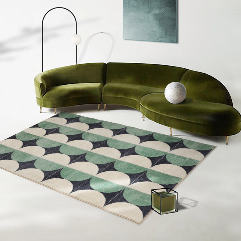 Green Modern Rug Polyester Circle Area Rug Washable Rug for Drawing Room