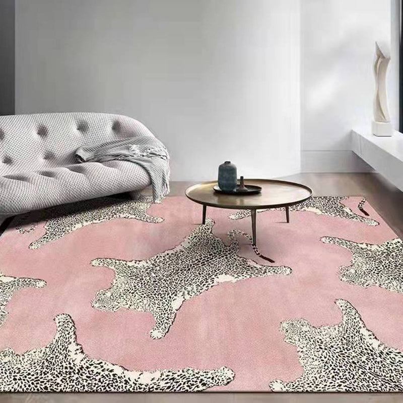 Pink Modern Rug Polyester Leopard Grain Rug Washable Rug for Drawing Room