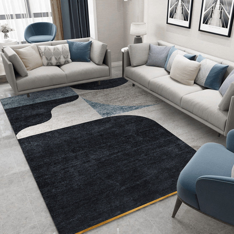 Black Modern Rug Polyester Striped Area Rug Stain Resistant Rug for Living Room
