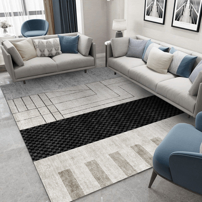 Black Modern Rug Polyester Striped Area Rug Stain Resistant Rug for Living Room