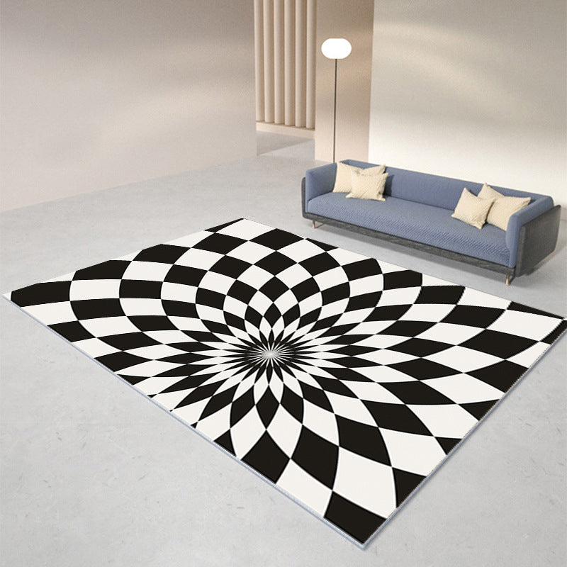 Black Modern Rug Polyester Abstract Geometry Rug Washable Rug for Drawing Room