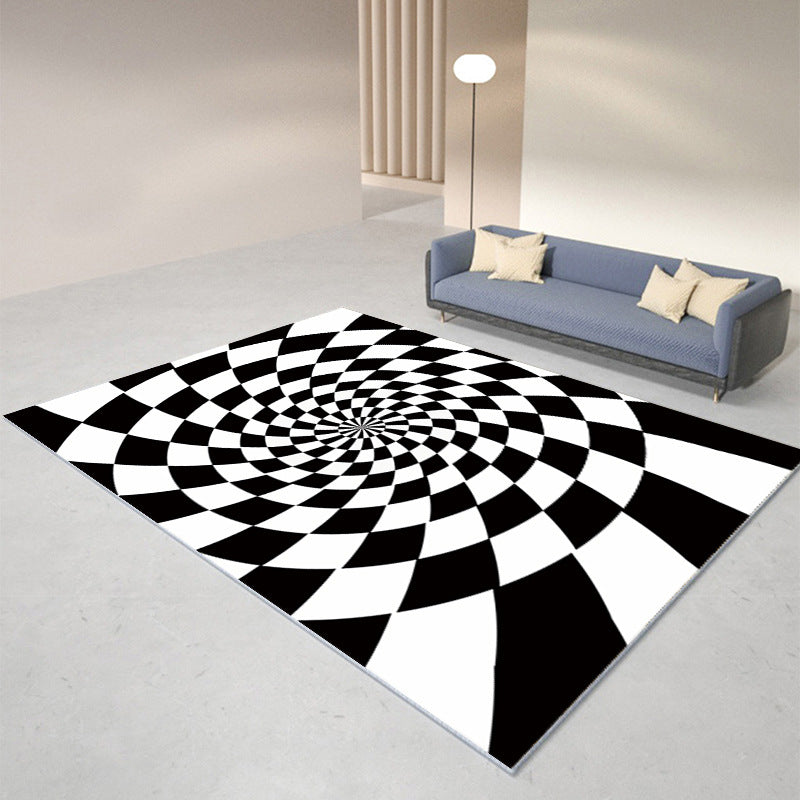 Black Modern Rug Polyester Abstract Geometry Rug Washable Rug for Drawing Room