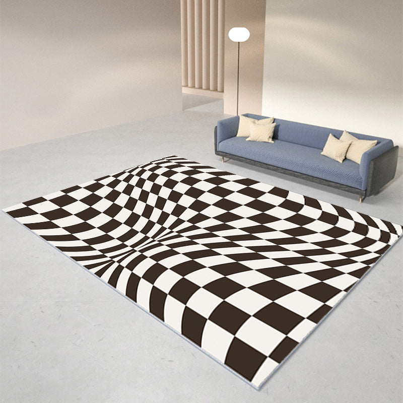 Black Modern Rug Polyester Abstract Geometry Rug Washable Rug for Drawing Room