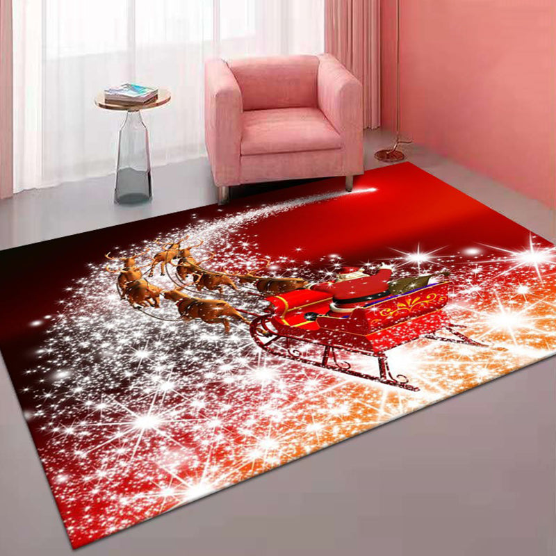 Red Modern Rug Polyester Santa Claus Rug Non-Slip BKing Rug for Living Room