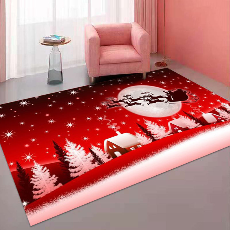 Red Modern Rug Polyester Santa Claus Rug Non-Slip BKing Rug for Living Room