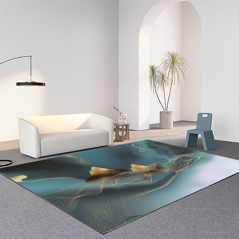 Sky Blue Abstract Pattern Rug Polyester Modern Rug Washable Rug for Living Room