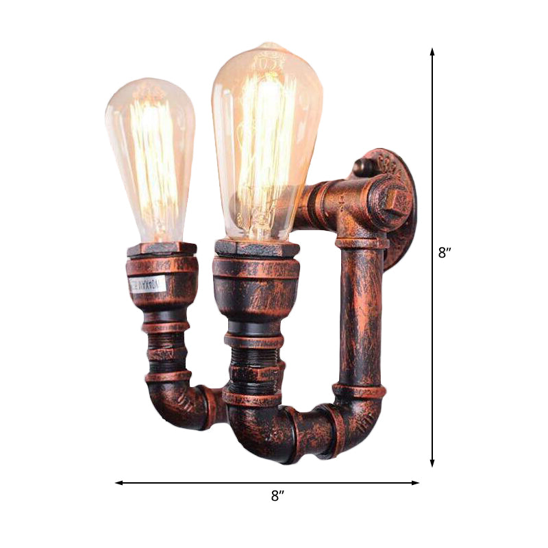 Antiqued Piping Wall Mount Light 2 Lights Metal Sconce Lamp Fixture in Copper for Stairway