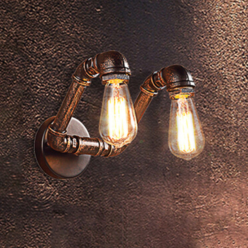 Metal Rust Finish Wall Mount Lamp Bare Bulb 2-Light Antiqued Wall Sconce Lighting for Coffee House