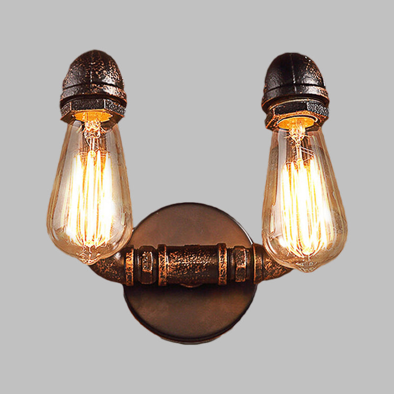 Metal Rust Finish Wall Mount Lamp Bare Bulb 2-Light Antiqued Wall Sconce Lighting for Coffee House