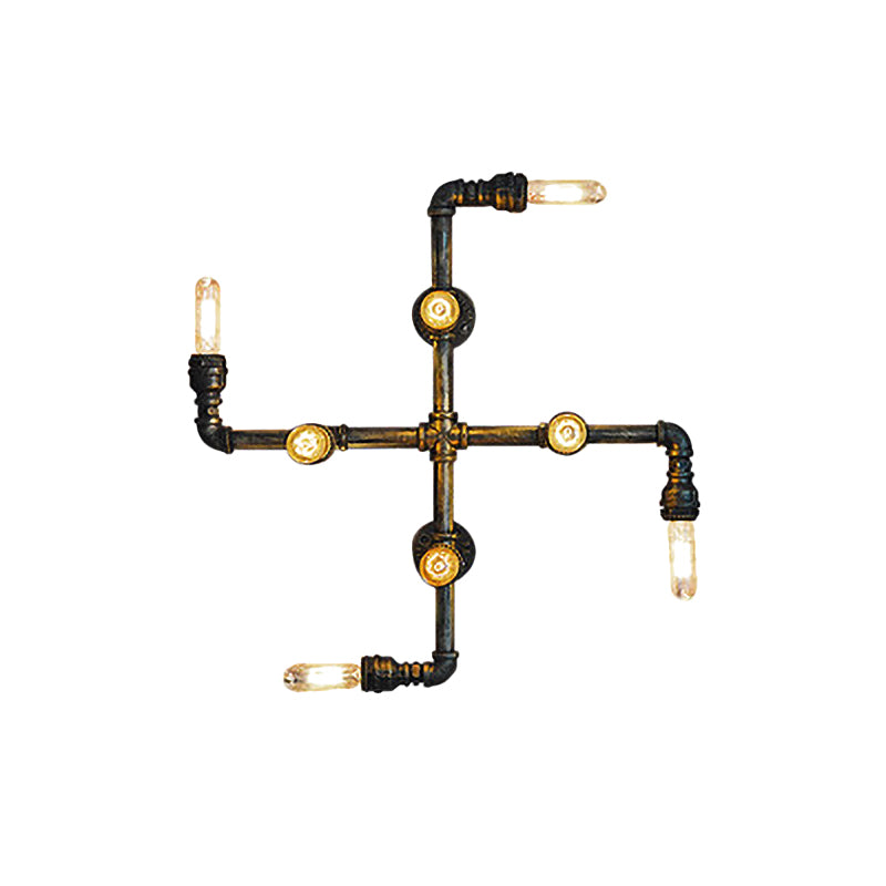 Iron Crossing Wall Mount Lamp Vintage 4 Lights Coffee Shop Wall Sconce Light in Bronze