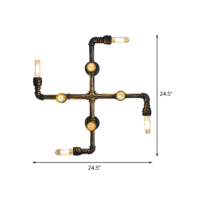 Iron Crossing Wall Mount Lamp Vintage 4 Lights Coffee Shop Wall Sconce Light in Bronze