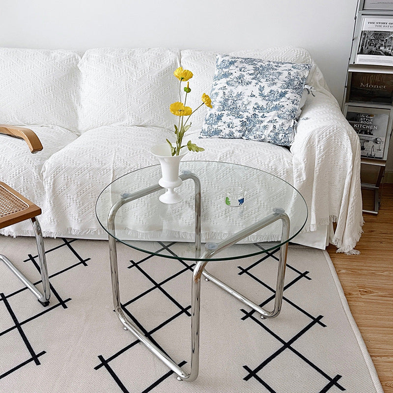 Tempered Glass Top Coffee Table Chrome Finish Sled Base Cocktail Table
