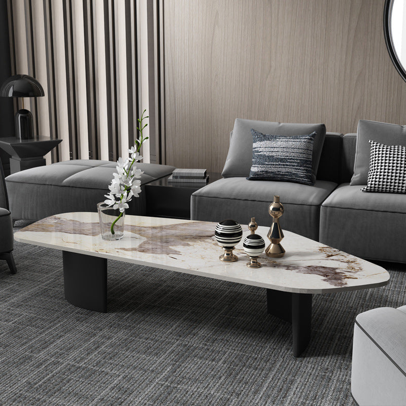 Pedestal Design Marble Metal Steel Black Pedestal Free Shape Coffee Table