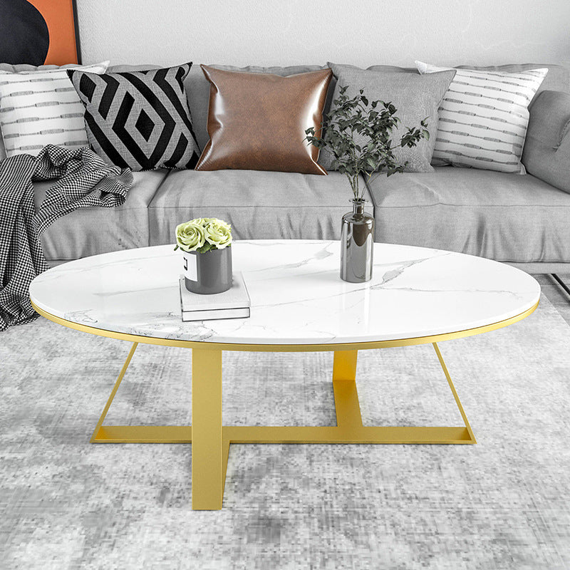 Oval Coffee Table with a Black/gold Base Made of Marble and Wrought Iron