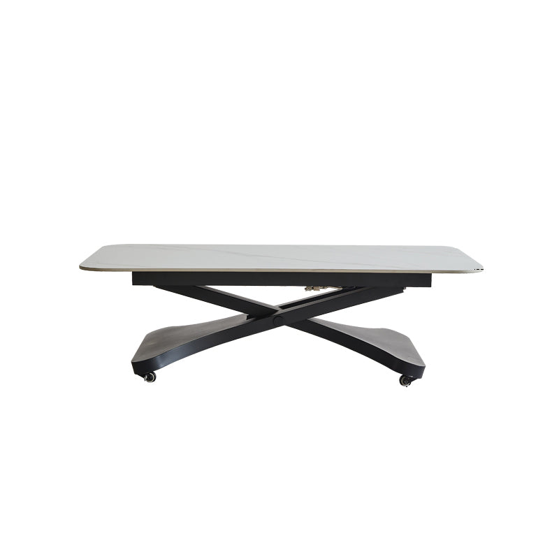 17.7"H Modern Adjustable Metal Cross Base Slate Square Coffee Table on Wheels