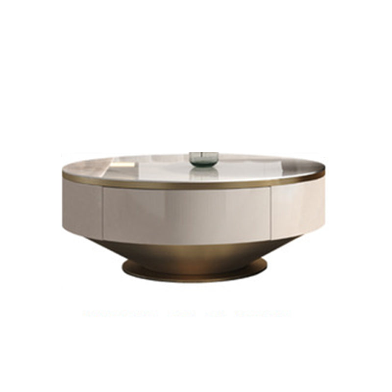 Pedestal Design Grey/gold Slate Top Stainless Steel Pedestal Round Coffee Table