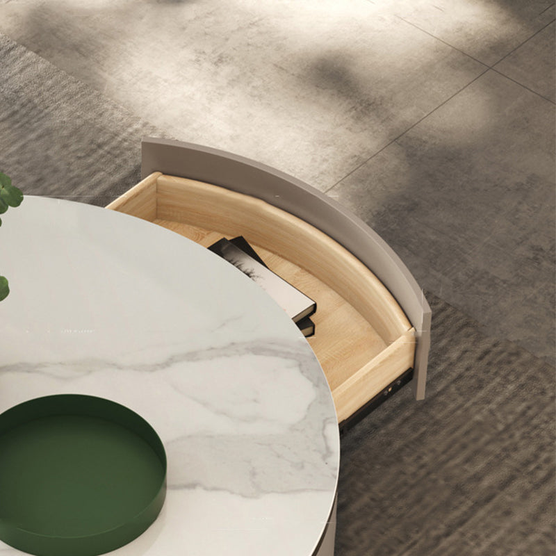 Pedestal Design Grey/gold Slate Top Stainless Steel Pedestal Round Coffee Table