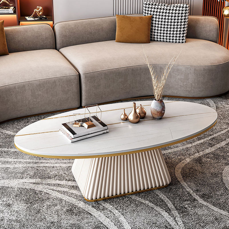 17.7"H Modern Metal Frame Single Foot Base Slate Oval Coffee Table