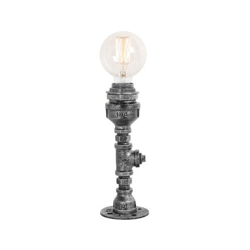 Argent / laiton 1 lampe de bureau de bulbe Vintage Table de tuyaux métalliques VILLAGE AVEC BOLL CHARGE Glass Shade