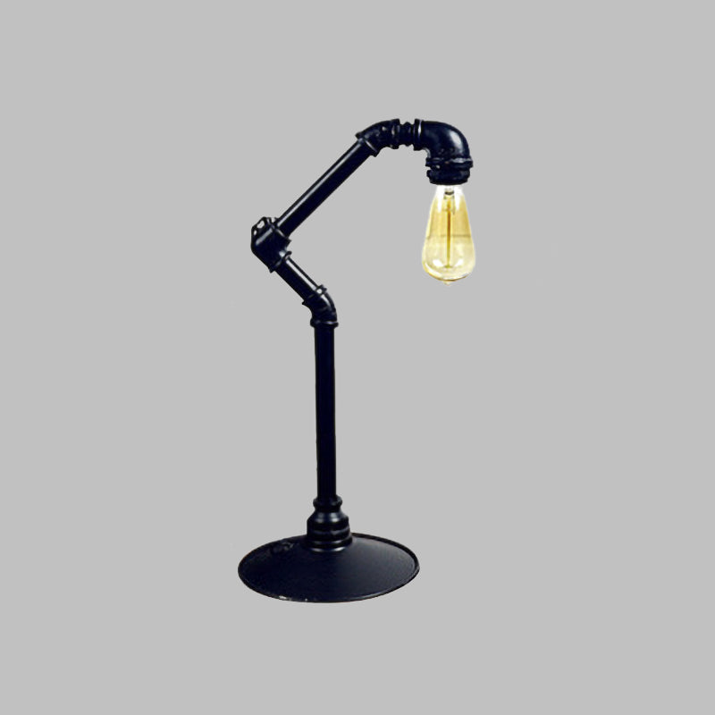 Illuminazione da tavolo industriale per tubi ad arco Lampada da notte plug-in metallica a 1 testa in nero con base rotonda