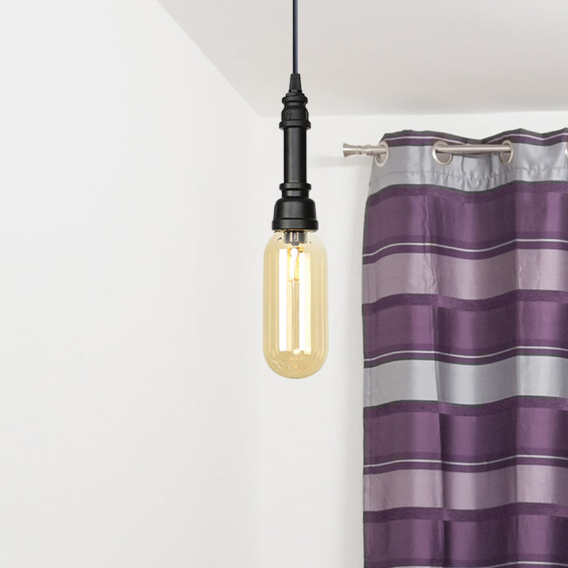 1 Bulb Pendant Lighting Vintage Bar LED Hanging Ceiling Lamp with Pill Capsule Amber/Clear Glass Shade