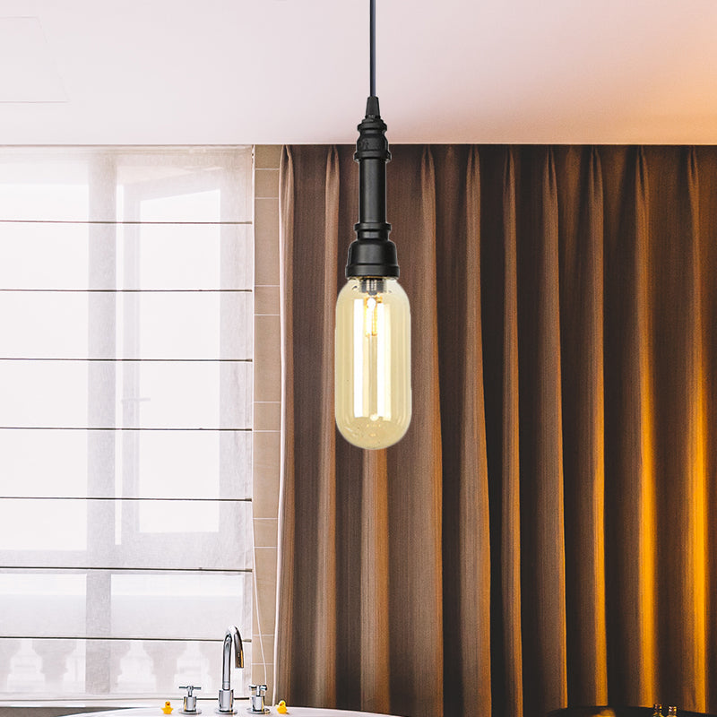 1 Bulb Pendant Lighting Vintage Bar LED Hanging Ceiling Lamp with Pill Capsule Amber/Clear Glass Shade