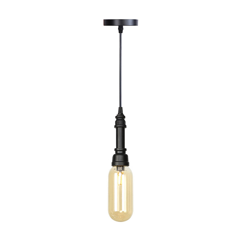 1 Bulb Pendant Lighting Vintage Bar LED Hanging Ceiling Lamp with Pill Capsule Amber/Clear Glass Shade