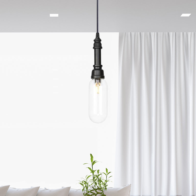 1 Bulb Pendant Lighting Vintage Bar LED Hanging Ceiling Lamp with Pill Capsule Amber/Clear Glass Shade
