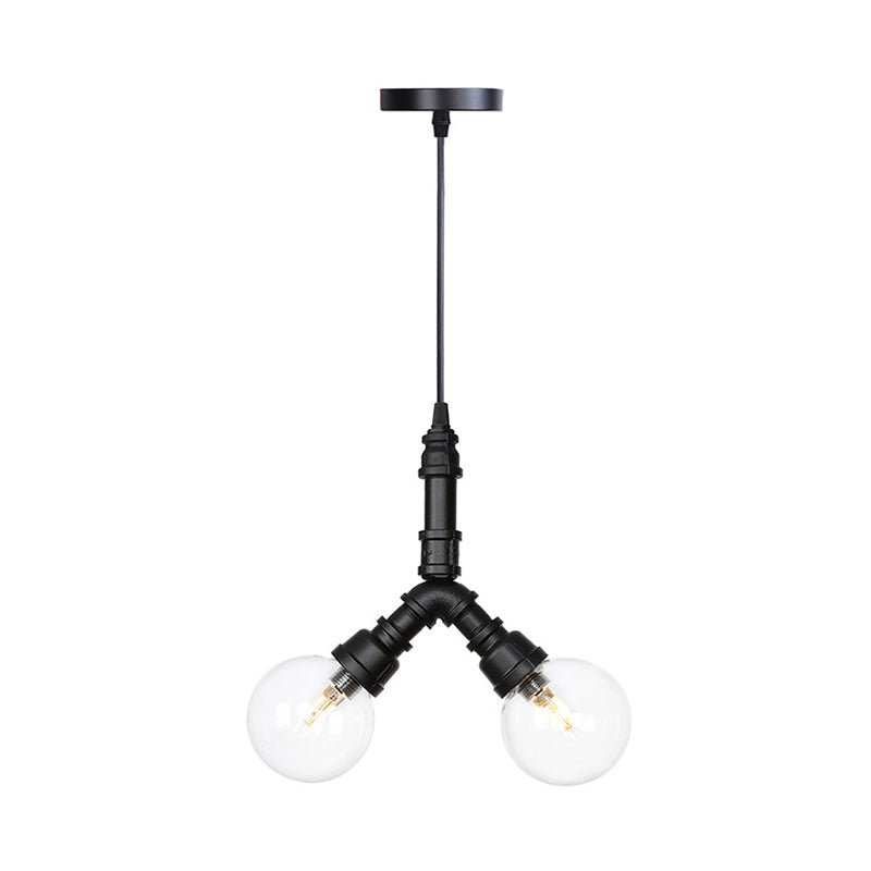 2/3/4-Bulb Globe Pendant Chandelier Industrial Black Clear Glass LED Suspension Light with Pipe Design