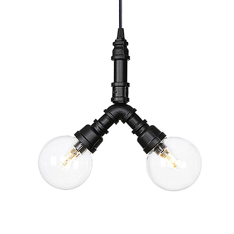 2/3/4-Bulb Globe Pendant Chandelier Industrial Black Clear Glass LED Suspension Light with Pipe Design