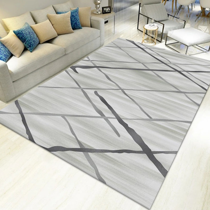 Grey Modern Carpet Polyester Abstract Striped Carpet Washable Carpet for Living Room