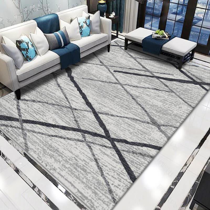 Grey Modern Carpet Polyester Abstract Striped Carpet Washable Carpet for Living Room