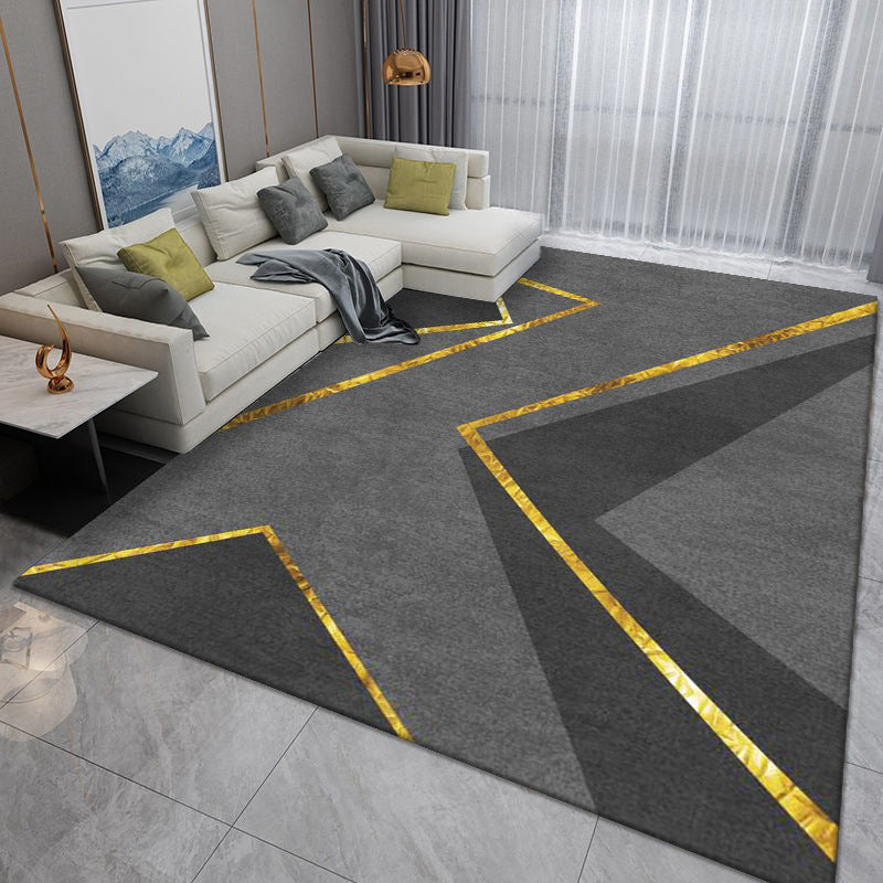Light Gray Modern Rug Polyester Streak Rug Washable Rug for Drawing Room