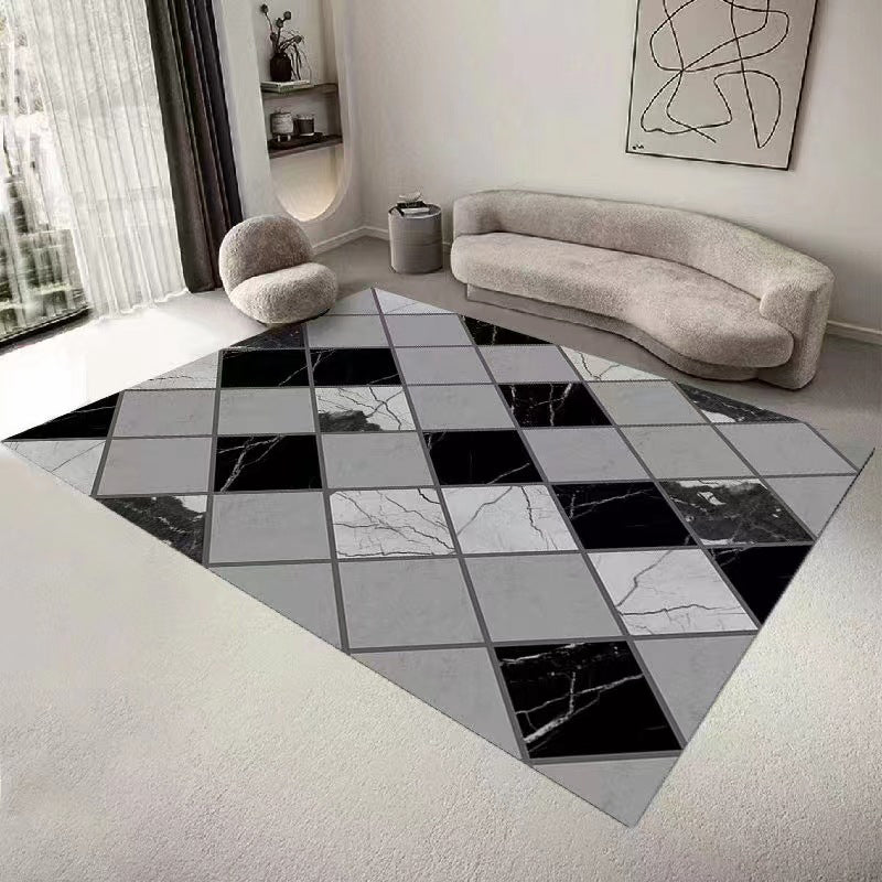 Dark Gray Modern Rug Polyester Geometric Rug Washable Rug for Drawing Room